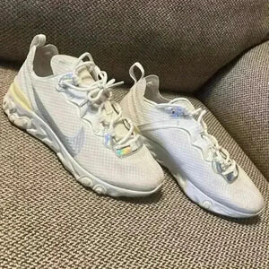 Nike Women's React Element 55 White Iridescent Running Shoes Sz 6